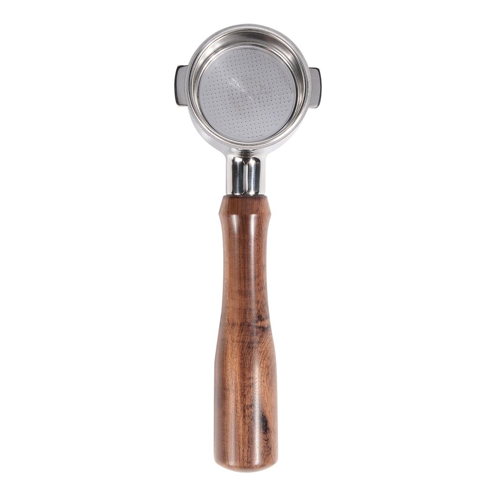 Coffee 51mm/2inch Bottomless Portafilter Compatible with DeLonghi ECOV311.GR/EC200.CD/EC330S/ECP35.31 Coffee Machine, Stainless Steel, Solid Wooden Handle, Free with Basket - Rosewood