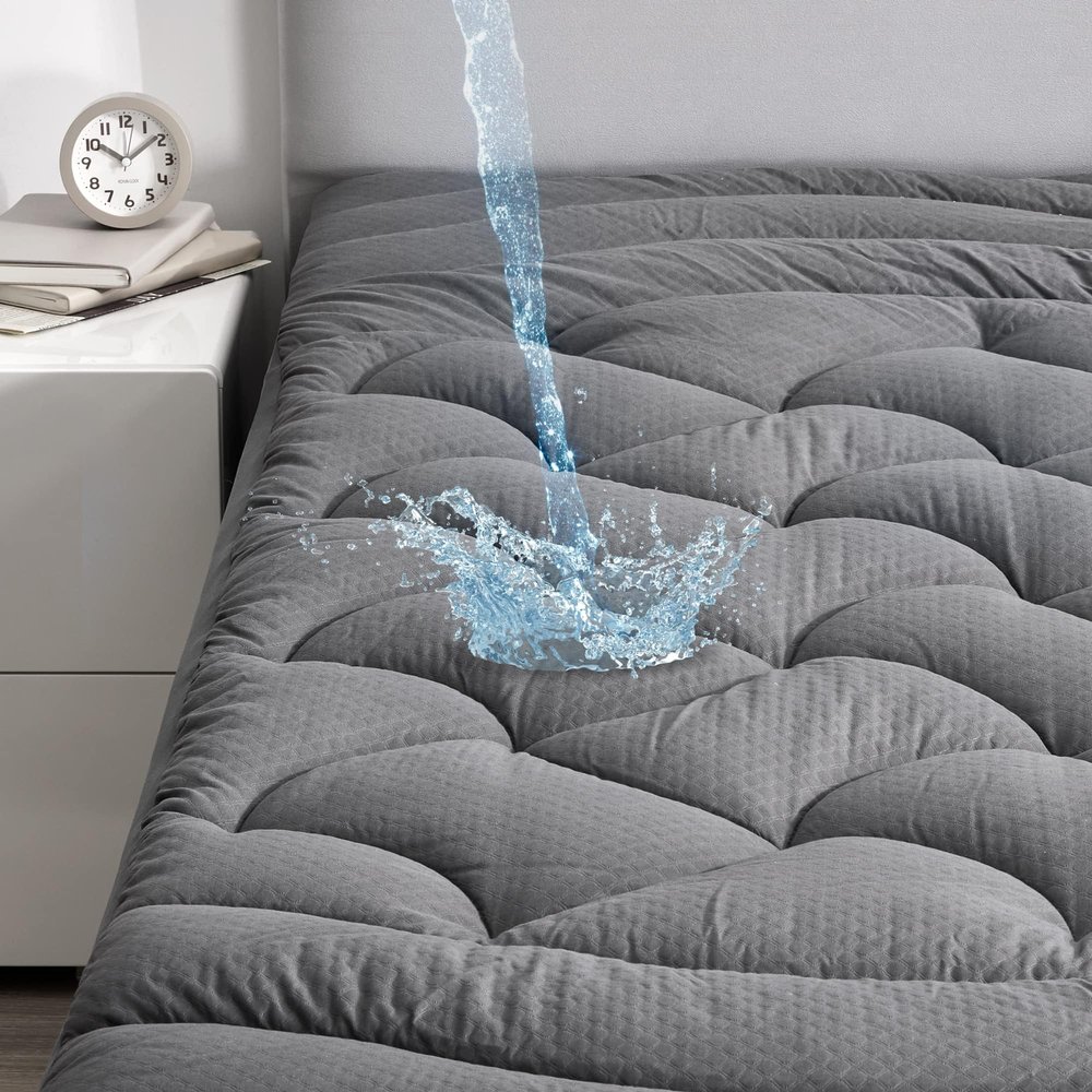 SLEEP ZONE Waterproof Queen Mattress Pad, Soft Mattress Topper, Fitted Mattress Protector Cover with Elastic Deep Pocket 8-21"(Gray, 60x80