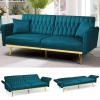 ACMEASE 70 Velvet Futon Sofa Bed w/Adjustable Armrests and Backrest, Convertible Futon Couch w/2 Pillows, Modern Sleeper Bed for Living Room, Bedroom, Teal view 1