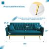 ACMEASE 70 Velvet Futon Sofa Bed w/Adjustable Armrests and Backrest, Convertible Futon Couch w/2 Pillows, Modern Sleeper Bed for Living Room, Bedroom, Teal view 3