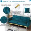 ACMEASE 70 Velvet Futon Sofa Bed w/Adjustable Armrests and Backrest, Convertible Futon Couch w/2 Pillows, Modern Sleeper Bed for Living Room, Bedroom, Teal view 4