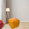 Rugsotic Carpets PF12 Square Goat Leather Handmade Eco-Friendly Mustard Pouf - 18" x 18" x 18", Plain Solid, Recycled Foam with Fibre Fill Stuffed view 1