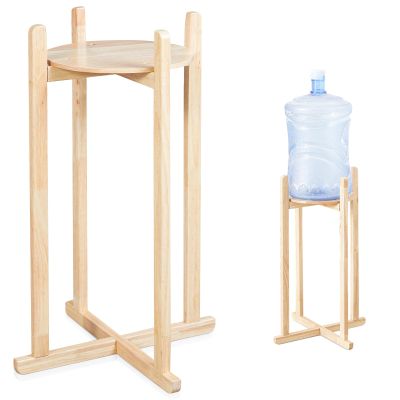 Pinkunn 27 Inch Wood Painted Water Dispenser Stand Jug Floor Plant Stand Modern Minimalist Wooden Jug Holder with 1 Round Shelf for 3 & 5 Gallon Water Crock and Bottles(Natural Color)
