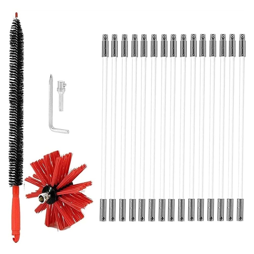 chimney sweep kit Chimney Sweep Kit, Chimney Cleaning Tools, Chimney Cleaning System With 6/9/12/15/18 Rods And A Brush Head, Rotary Drill Drive Chimney Brush Kit For Cleaning Fireplace ( Color : 15 R