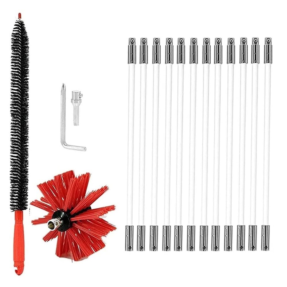 chimney sweep kit Chimney Sweep Kit Chimney Brushes And Rods For Flue, Sweep Brush For Chimney, Chimney Cleaning Sweep Kit Nylon Cleaning Tool Accessory, Easy To Clean With 6/9/12/15/18 Flexible Rods