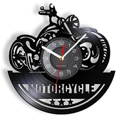 30cm Wall Clock Vintage American Classic Motorcycle Wall Art Wall Clock Garage Logo Motorbike Vinyl Record Wall Clock Men Cave Decoration Motorcyclist Gifts