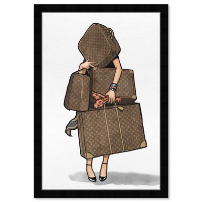 The Oliver Gal Artist Co. Fashion and Glam Modern Classic Paris Glamour Canvas Wall Art Bags, Bags, Bags- Orange Living Room Bedroom and Bathroom Home Decor 10 in x 15 in White and Brown