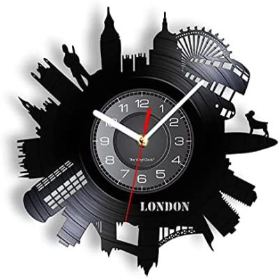 30cm Wall Clock Vintage London City Landscape Art Living Room Wall Clock Office Decoration Laser Cut Vinyl Record Skyline Shadow Art Contemporary Wall Clock