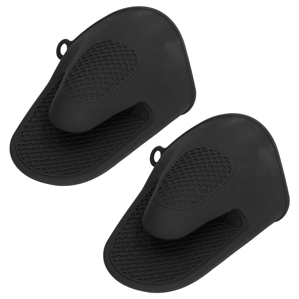 2 Pieces Silicone Oven Mitts, Heat Cooking Pinch Mitts Thickened Mini Oven Gloves Anti Scalding Cooking Pinch Mitts Potholder for Kitchen Cooking Baking (Black)