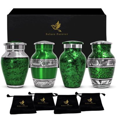 Graceful Small Urns for Human Ashes Keepsake  Elegant Cremation Urn for Cherished Memories  Tiny Urn Keepsakes  Mini Urns for Human Ashes (Green, Set of 4)