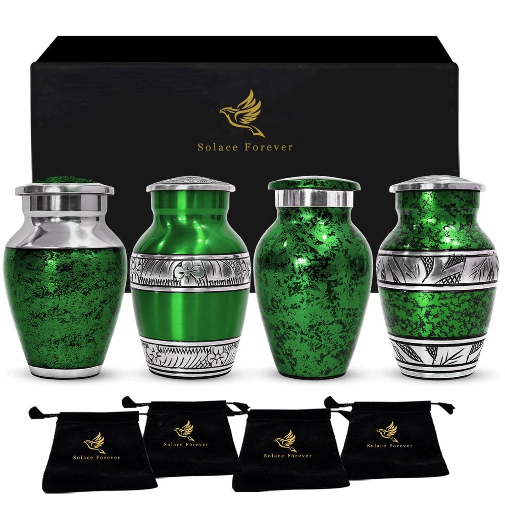 Graceful Small Urns for Human Ashes Keepsake  Elegant Cremation Urn for Cherished Memories  Tiny Urn Keepsakes  Mini Urns for Human Ashes (Green, Set of 4)