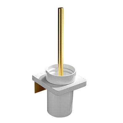 NOVOCE Toilet Brushes Set and Holder Loo Brushes Wall Mounted Loo Brush No Drilling Marble/Ceramic Cup for Toilet Bathroom-Black (Color : White)