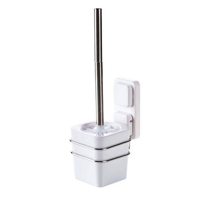 NOVOCE Toilet Brush with Holder White Wall-Mounted Toilet Brush and Bracket Bathroom Long Handle Toilet Brush Holder with Base Plastic Cleaning Brush