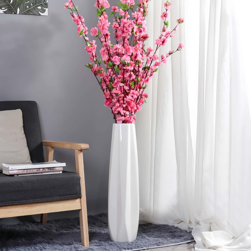 Ceramic Floor Large Vase 24 Inches Tall,White Modern Flower Tall Vases for Office, Home,Farmhouse,Living Room Dcor,Simple Origami Design Fall Decorative Porcelain Flower Arrangement Vase Ideal Gift