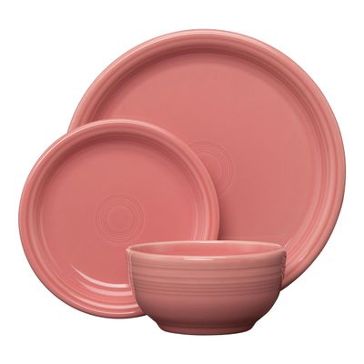 Fiesta Bistro Coupe 3-Piece Dinnerware Set  Durable Ceramic, Lead-Safe, Dishwasher/Microwave/Oven Safe  Made in USA Dinnerware - Peony