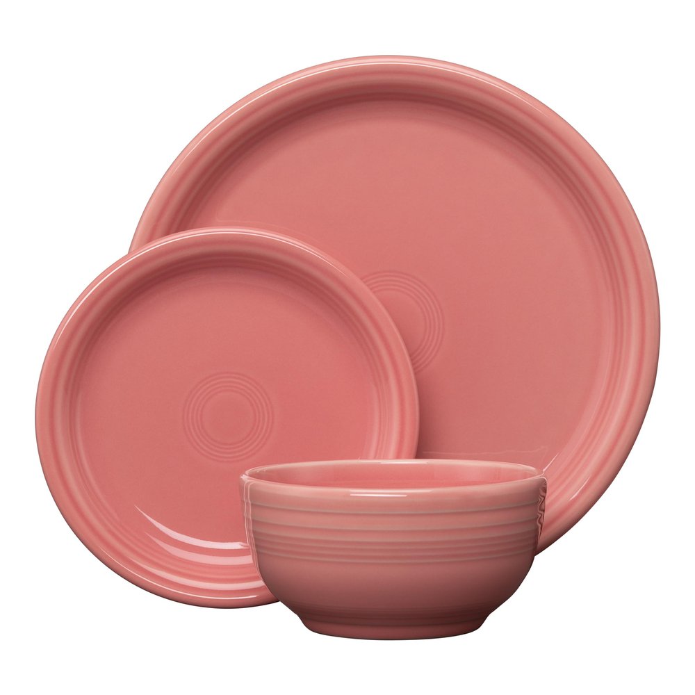 Fiesta Bistro Coupe 3-Piece Dinnerware Set  Durable Ceramic, Lead-Safe, Dishwasher/Microwave/Oven Safe  Made in USA Dinnerware - Peony