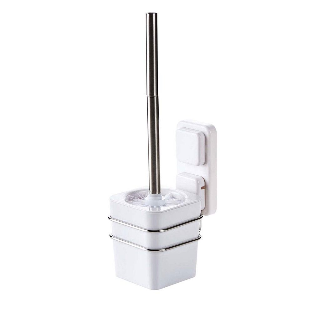 NOVOCE Toilet Brush with Holder Wall-Mounted Toilet Brushes and Holders Bathroom Toilet Long Handle Toilet Brush Set Plastic Toilet White