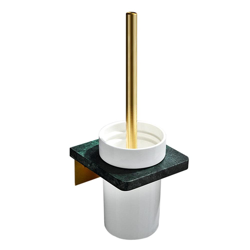 NOVOCE Toilet Brushes Set and Holder Loo Brushes Wall Mounted Loo Brush No Drilling Marble/Ceramic Cup for Toilet Bathroom-Black (Color : Green)