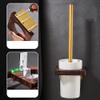 NOVOCE Toilet Brushes Set Wall Mounted Loo Brushes Wooden Bathroom Brush Long Handle and Holder No Drilling for Toilets-A view 3