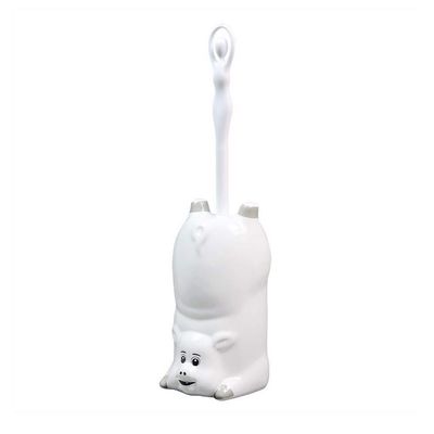 NOVOCE Toilet Brush with Holder Ceramic Toilet Brush and Bracket Bathroom Toilet Toilet Brush Set Plastic Long Handle Soft Hair Toilet Brush Pig Shape (Color : White)