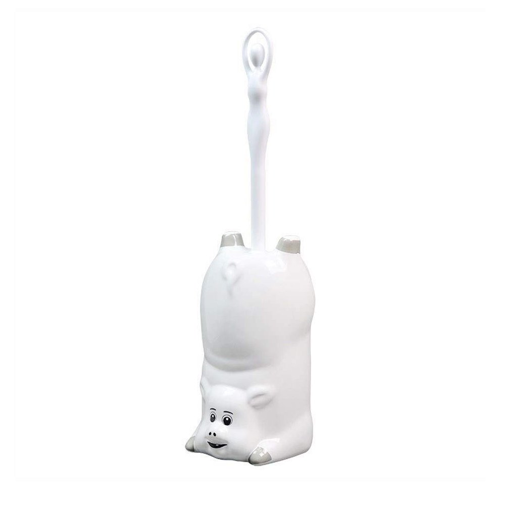 NOVOCE Toilet Brush with Holder Ceramic Toilet Brush and Bracket Bathroom Toilet Toilet Brush Set Plastic Long Handle Soft Hair Toilet Brush Pig Shape (Color : White)