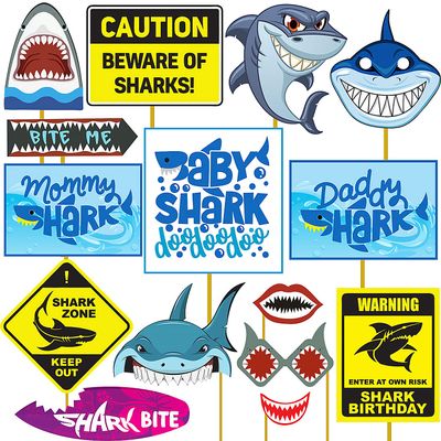 Baby Shark Theme Birthday Decorations -15Pcs Baby Shark Theme Photo Booth Props Set - Baby Shark Party Supplies for - Kids Theme Parties- Shark Theme Birthday Decorations by Indian Collectible