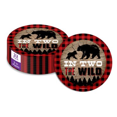 In Two The Wild Rustic Second Birthday - 32 Piece Disposable Party Supplies - Decorations for Boy's Wild Animal 2nd Birthday Round Party Plates - Large 9" Paper Plates In Bulk