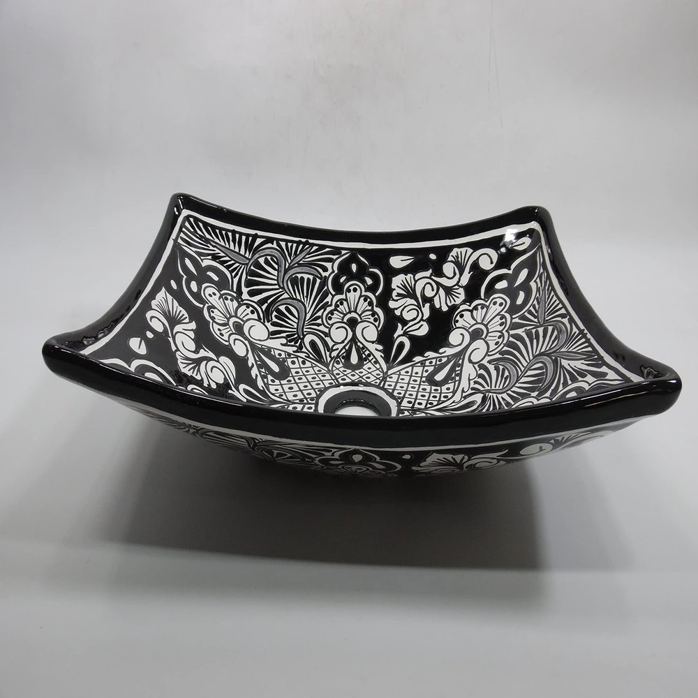 16" RECTANGULAR TALAVERA SINK vessel mexican bathroom handmade ceramic folk art