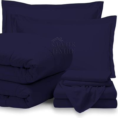 Bed-In-A-Bag 7 Piece Comforter & Sheet Set 16" Deep Pocket- Oversized Queen Size Navy Blue Color Bedding Sets Include - 1 Comforter, 1 Flat Sheet,1 Fitted Sheet, 2 Pillowcase & 2 Pillow sham