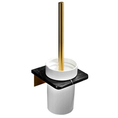 NOVOCE Toilet Brushes Set and Holder Loo Brushes Wall Mounted Loo Brush No Drilling Marble/Ceramic Cup for Toilet Bathroom-Black (Color : Black)