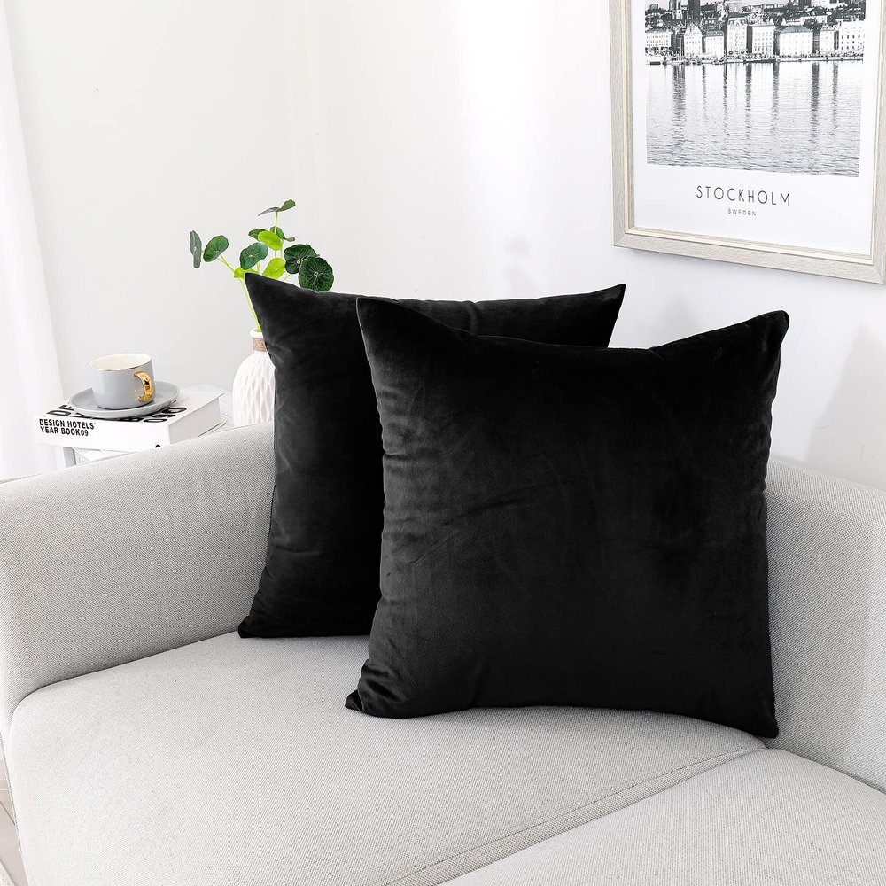 NiNi ALL Decorative Throw Pillow Covers Pack of 2, Velvet Throw Pillow Cases for Couch Pillows Cover Bedroom Living Room Outdoor, Pillow Covers 26x26 Inch Black