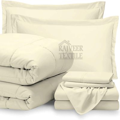 Bed-In-A-Bag 7 Piece Comforter & Sheet Set 16" Deep Pocket- Cal King Size Ivory Color Bedding Sets Include - 1 Comforter(400GSM), 1 Flat Sheet,1 Fitted Sheet, 2 Pillowcase & 2 Pillow sham
