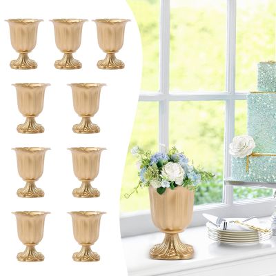 10PCs Gold Versatile Metal Wedding Centerpieces Vase(H: 5.5/ 14cm), Elegant Metal Flower Arrangement Stand, Tabletop Metal Flower Vase for Wedding Party Dinner Event Hotel Home Decor (Gold)