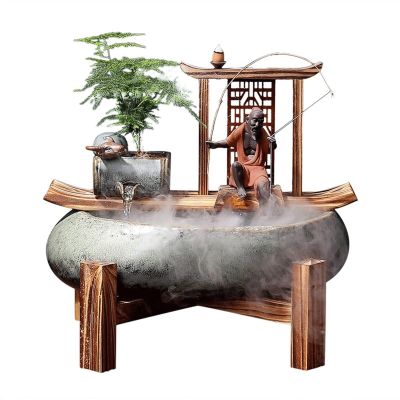 ARZARF Tabletop Waterfall Ceramic Water Device Desktop Decoration Fengshui Lucky Fountain Office Living Room Porch Tabletop Fountain Decoration Tabletop Water Fountain