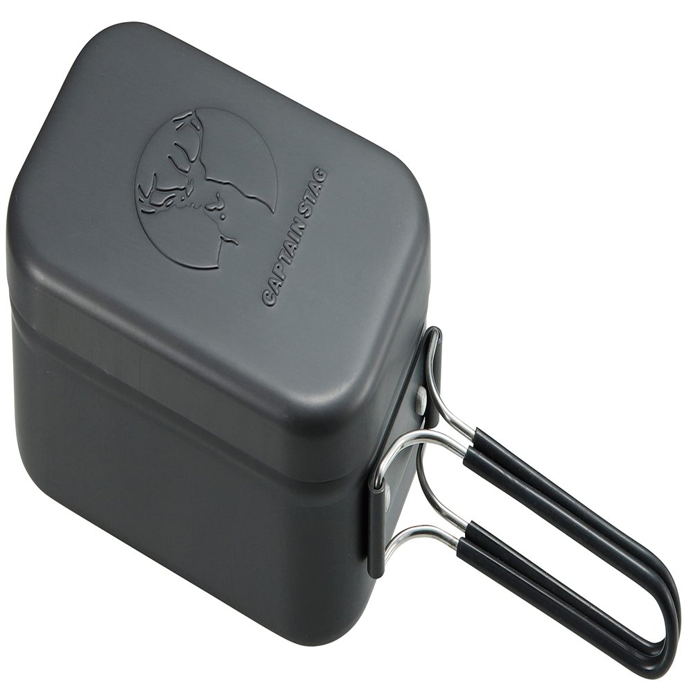 Captain Stag UH-4126 Mess Tin Aluminum Square Cooker, 1 Cup, with Graduations, Hard Anodized Finish, Black, 6.7 x 4.5 x 2.6 inches (170 x 115 x 65 mm) (Main Unit Only)