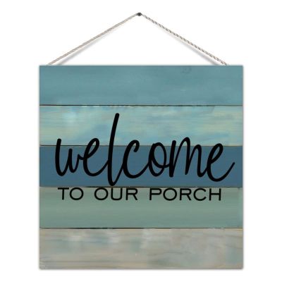 Nostalgic Farmhouse Wood Pallet Sign Welcome to Our Porch Wood Wall Hanging Sign Wall Pediment Antique Home Wall Decorations for Front Door Indoors Outdoors 12x12 Inch