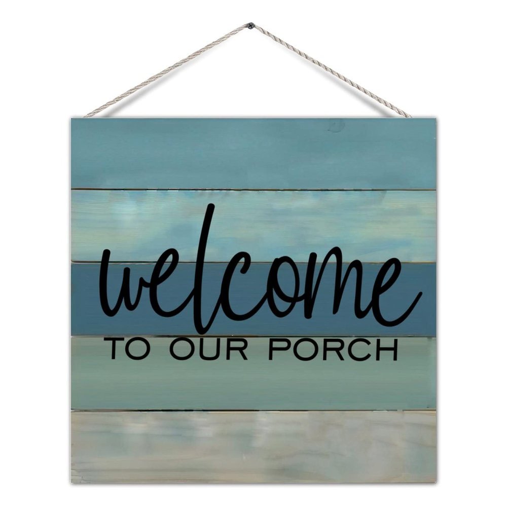 Nostalgic Farmhouse Wood Pallet Sign Welcome to Our Porch Wood Wall Hanging Sign Wall Pediment Antique Home Wall Decorations for Front Door Indoors Outdoors 12x12 Inch