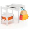 Costzon Kids Table and Chair Set, Flip Top Toddler Study Desk w/Chair for Playroom & Nursery, Wood Activity Table Set w/Storage Space, Safety Hinge, Pull-Out Drawer & Hook for Arts, Crafts (White) view 1