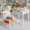 Costzon Kids Table and Chair Set, Flip Top Toddler Study Desk w/Chair for Playroom & Nursery, Wood Activity Table Set w/Storage Space, Safety Hinge, Pull-Out Drawer & Hook for Arts, Crafts (White) view 2