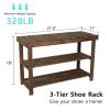 ACEHOME Shoe Rack Bench, 3 Tier Shoe Rack Bench for Entryway, Wooden Entryway Shoe Bench with Seat, 27.5 Inch Entryway Shoe Rack Organizer for Bedroom Balcony Entryway Entrance, Brown view 3