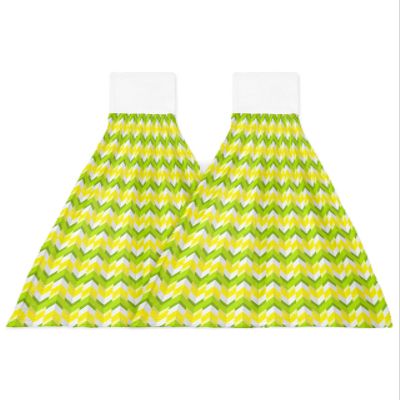 Abstract Modern Kitchen Hand Towels with Hanging Loops,Super Soft Fingertip Dry Microfiber Tie Dish Towel Absorbent Cleaning Washcloth for Bathroom,Kitchen Yellow Green Geometriy Lines Minimalist Art