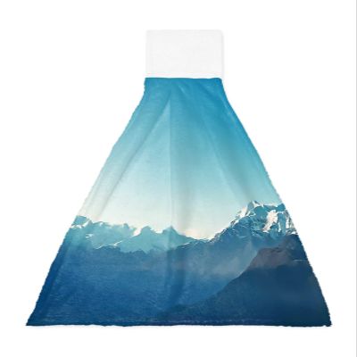 Mountains Peak Kitchen Hand Towels with Hanging Loops, Super Soft Thick Oven Fingertip Dry Microfiber Tie Dish Towel Absorbent Cleaning Washcloth for Bathroom, Kitchen Ombre Turquoise Natural Scenery