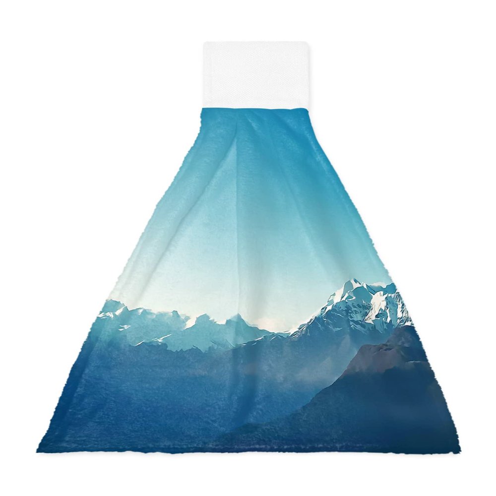 Mountains Peak Kitchen Hand Towels with Hanging Loops, Super Soft Thick Oven Fingertip Dry Microfiber Tie Dish Towel Absorbent Cleaning Washcloth for Bathroom, Kitchen Ombre Turquoise Natural Scenery