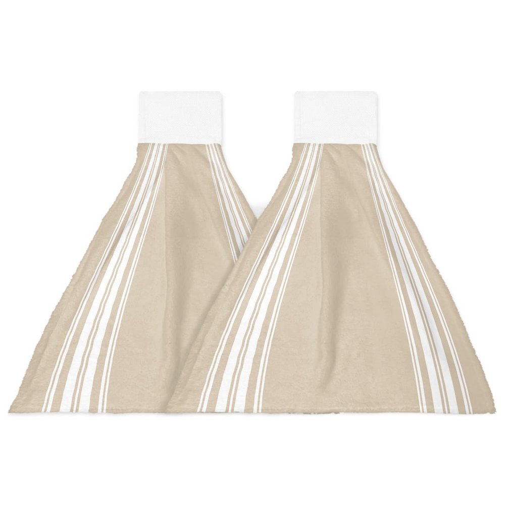 Country Rustic Stripes Kitchen Hand Towels with Hanging Loops,Super Soft Microfiber Dry Tie Dish Towel Absorbent Cleaning Washcloth for Bathroom,Kitchen Khaki White Geometric Line Luxurious Art