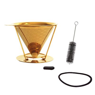 SEIWEI Pour Over Coffee Filter, Stainless Steel Reusable Coffee Dripper, Paperless Permanent Coffee Strainer with Non-Slip Cup Stand and Cleaning Brush