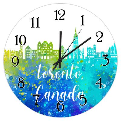 Canada Toronto Colorful City Skyline Wooden Clock Silent Non-Ticking Home Decorative Clocks Canada Toronto Skyline Round Clock Watercolor Art Cityscape Wall Clock for Home Office 10inch