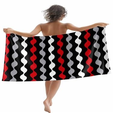Turkish Beach Towel Oversized Sand Free Beach Towels Blanket - Black and Red Geometric Texture Super Absorbent Quick Dry Microfiber Pool Towels Soft Gym Travel Picnic Bath Towels for Kid Adults
