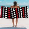 Turkish Beach Towel Oversized Sand Free Beach Towels Blanket - Black and Red Geometric Texture Super Absorbent Quick Dry Microfiber Pool Towels Soft Gym Travel Picnic Bath Towels for Kid Adults view 3