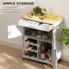 HOMCOM Bar Cart Rolling Kitchen Island on Wheels with 9-Bottle Wine Rack, Small Kitchen Cart with Wide Drawer, Kitchen Storage Cabinets, Wooden Countertop, White view 3
