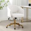 ABET Desk Chair with Wheels, Velvet Home Office Chair, Swivel Armchair Gold Base, Upholstered Modern Accent Chairs, Back Incline Adjustable for Living Room Bedroom Vanity, Off-White Cream view 1